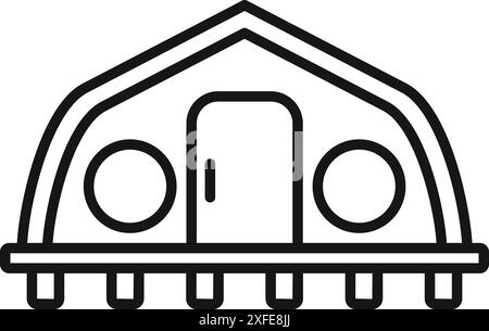 Line art icon of a large chicken coop with round windows for poultry farming Stock Vector