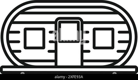 Simple line icon of a futuristic monorail train moving on rails Stock Vector