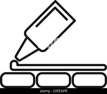 Tube of construction glue applying a line of glue to a series of bricks Stock Vector
