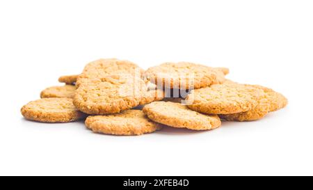 Tasty oatmeal cookies isolated on a white background. Stock Photo
