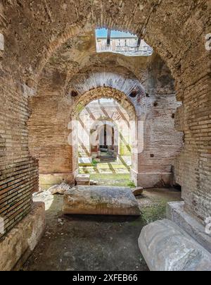 Built even before the Colosseum and probably a model for it, the amphitheatre of Capua is one the best preserved amphitheatre of the Roman times Stock Photo