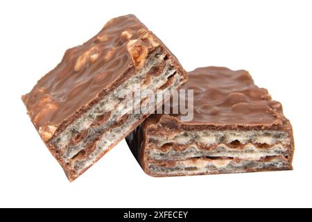 chocolate waffle bar isolated on white background Stock Photo