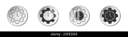 Gear with time licon set. Clock with gear. Flat vector illustration Stock Vector