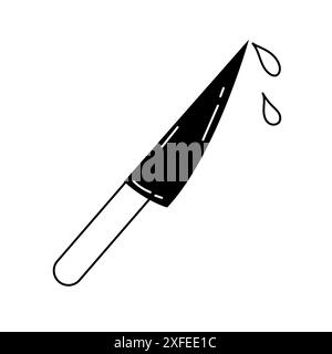 Bloody knife in black and white doodle style Stock Vector
