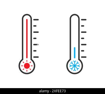 Thermometer icon. Weather Sign. Temperature icon. Temperature scale symbol. Cold and hot symbols. Flat vector illustration. Stock Vector