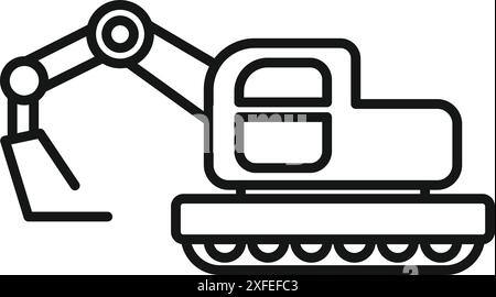 Excavator digging with shovel on construction site line icon for apps and websites Stock Vector