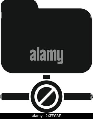 Black and white silhouette icon of a folder being disconnected from a network Stock Vector