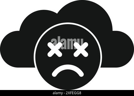 Black cloud icon is frowning with its eyes crossed, representing a potential data loss Stock Vector