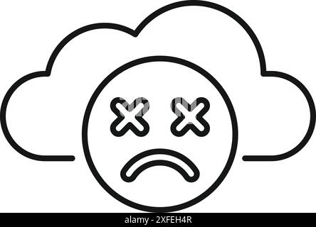 Simple outline icon of a cloud with a sad face, representing a disconnection issue Stock Vector