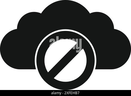 Black and white icon of a stop sign blocking a cloud, representing the concept of blocked data storage Stock Vector