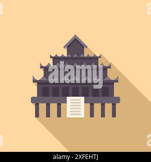 Traditional multi storey asian temple building with long shadow on a sunny day Stock Vector