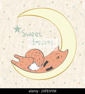 baby shower cute fox sleeping animal cartoon vector illustration Stock ...