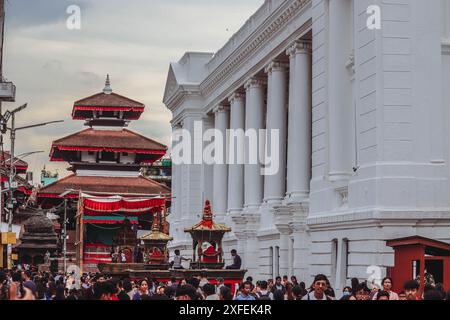 A view of all 3 chariots prepared for Indra Jatra in Basantapur, Nepal. Stock Photo