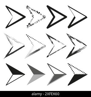 Arrow icons collection. Various black and white styles. Geometric vector arrows. Diverse directional symbols. Stock Vector