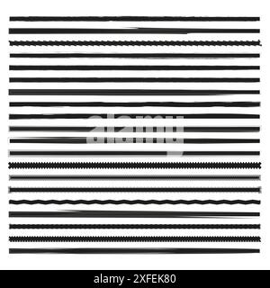 Different vector lines. Various black patterns. Horizontal decorative elements. Design elements. Stock Vector