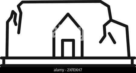 Line drawing of a house being demolished by a demolition crane Stock Vector