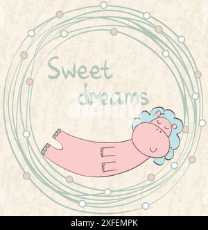 Cartoon Sleeping hippopotamus. Cute Hand Drawn illustration Stock Vector