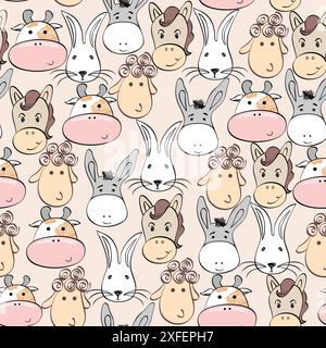 Vector seamless pattern with cartoon animal face. Stock Vector