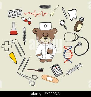 healthcare and medical research background. Vector medical instruments Stock Vector