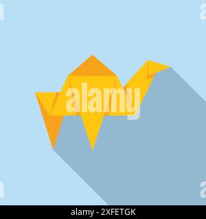 Yellow origami camel is standing, casting a shadow on a blue background Stock Vector