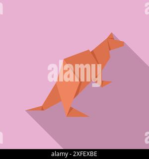 Orange origami kangaroo standing on a pink background Stock Vector