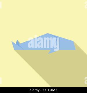 Blue origami whale is swimming right, casting a shadow on the yellow surface below Stock Vector