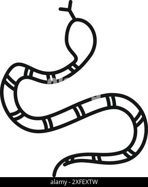 Simple line drawing illustration of a striped snake slithering Stock Vector