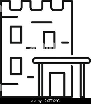 Simple black and white line drawing of a modern building with a canopy entrance, suitable for architecture and design projects Stock Vector