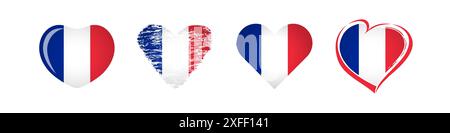 French hearts. Holiday collection. Creative badges, symbols or icons. Flag of France background with isolated clipping mask. Abstract template. Set Stock Vector