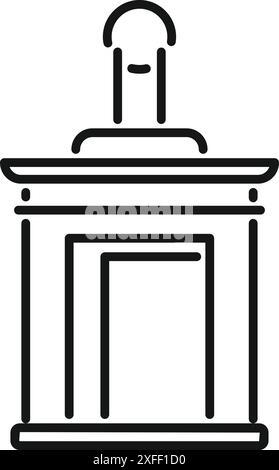 Line art icon of a wooden witness stand with microphone found in a courtroom Stock Vector