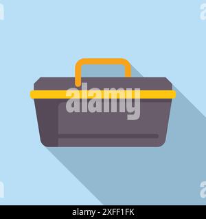 Grey plastic toolbox with a yellow handle for storing and transporting tools Stock Vector