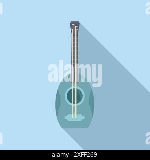 Blue ukulele on a blue background casting a long shadow Stock Vector