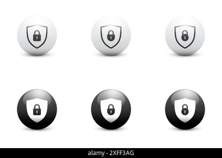 Lock on shield icon set. Protection icon. Padlock sign. Flat vector illustration Stock Vector