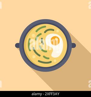 Asian soup being served in a restaurant with egg and green onions in flat design Stock Vector