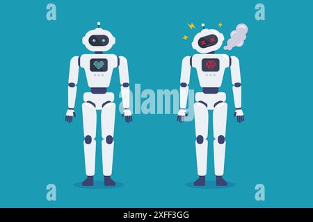 Set of crash broken error robot and normal robot. Cyborg Technology and Futuristic Intelligence Machine. Vector illustration Stock Vector