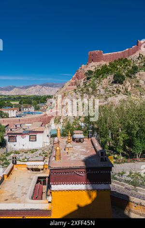 Overlook Gyangze Palkor Monastery(Baiju temple). Taken on the Gyangtse(Gyangze) of Tibet. Stock Photo