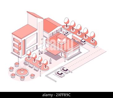 Street with boutiques and shops - vector isometric illustration Stock Vector