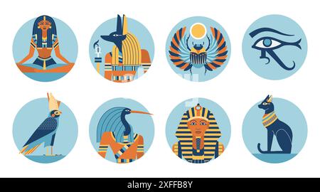 Travel Egypt Icons Set with Landmarks and Symbols Stock Vector