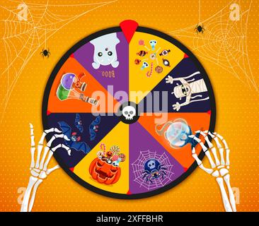 Halloween spin, fortune wheel roulette. Gambling spin, bet jackpot