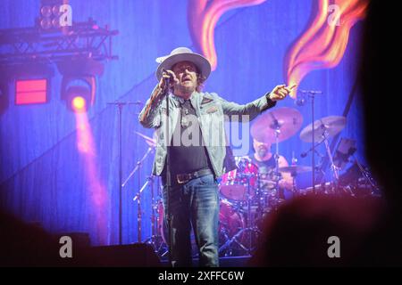 Pescara, Italy. 02nd July, 2024. The Italian singer, Zucchero Fornaciari, stage name is the Italian word for 'Sugar' performs live on stage with his ìOverdose d'Amoreî tour at Stadio Adriatico. Credit: SOPA Images Limited/Alamy Live News Stock Photo