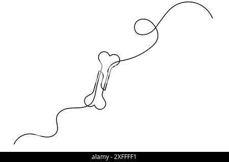 Dog bone continuous one line drawing of isolated outline vector art illustration Stock Vector