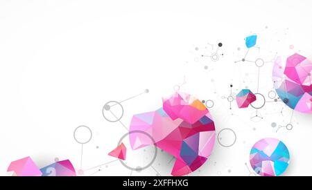 Geometric abstract background with connected line and dots. Futuristic digital background for science and technology. Hand drawn. Stock Vector