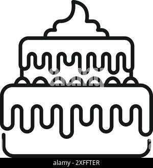 Simple line drawing of a two tier birthday cake with icing dripping down the sides Stock Vector