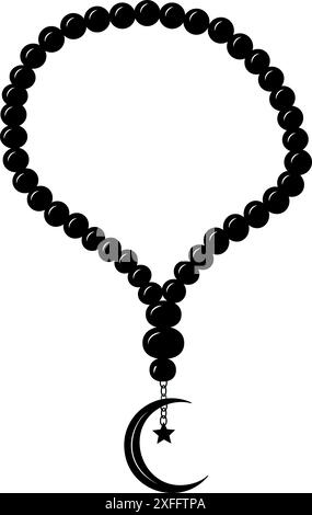 Silhouette Holy rosary prayer beads icon. Black pearl tasbih Arabic symbol for Islamic holidays Ramadan, Eid Al-Adha, Eid Mubarak. Isolated vector Stock Vector