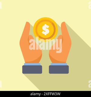 Businessman holding a coin with dollar sign in his cupped hands, protecting his savings Stock Vector