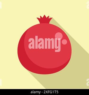 Ripe red pomegranate with a stem is casting a long shadow on a yellow background Stock Vector