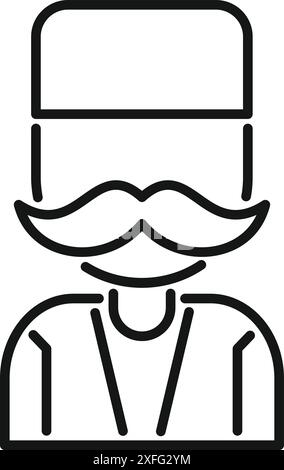 Turkish man wearing traditional hat with moustache icon, outline style Stock Vector