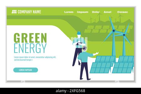 Website template of green energy and saving ecology, for graphic and web design, flat design vector illustration Stock Vector