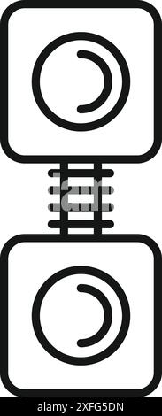 Simple outline icon style illustration representing blockchain technology connecting blocks with a cryptocurrency symbol Stock Vector