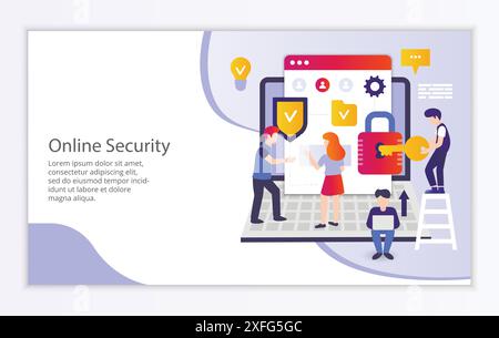 Creative website template of online security concept, modern flat design vector illustration Stock Vector